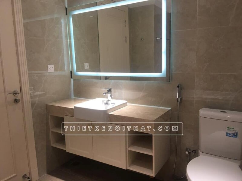 Thi công đá ốp lavabo cho phòng tắm nhà vệ sinh tại chung cư Dcapital Trần Duy Hưng Cầu Giấy Hà Nội Công ty thi công nội thất uy tín tại hà nội