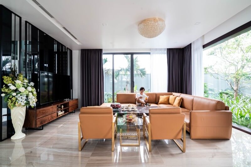 Công trình sản phẩm thi công nội thất phòng khách hiện đại tại biệt thự Hà Tĩnh Công ty thi công nội thất uy tín tại hà nội