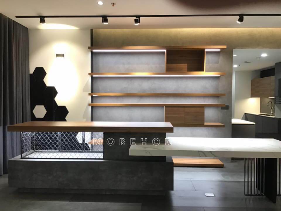 Thi công hoàn thiện trọn gói nội thất khu vực phòng ăn, bàn ăn đá cho căn hộ Penthouse Skylake Phạm Hùng, Hà Nội Công ty thi công nội thất uy tín tại hà nội