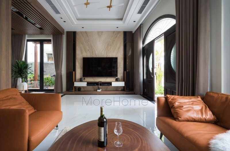 Thi công đá ốp vách tivi phòng khách tại biệt thự Vinhomes Imperia Hải Phòng Công ty thi công nội thất uy tín tại hà nội