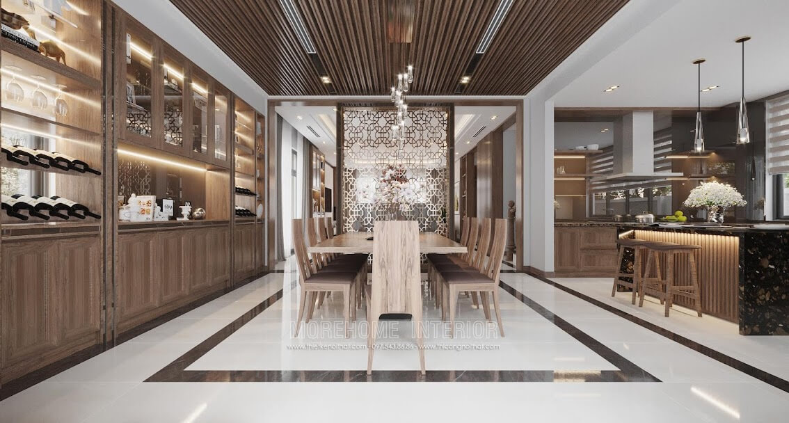 Mẫu thiết kế phòng bếp hiện đại với tông màu gỗ óc chó cuốn hút mọi ánh nhìn Thiết kế phòng bếp đẹp