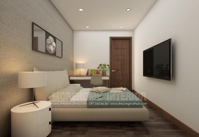Giường ngủ con trai hiện đại, các chi tiết được tối giản một cách tối đa, phần chân giường KTS được thiết kế thanh mảnh, nhỏ gọn tạo cảm giác rộng rãi cho căn phòng ngủ có diện tích nhỏ