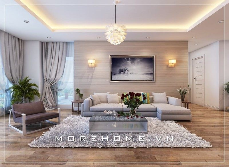 Bộ sofa với gam màu sáng giúp không gian phòng khách của căn hộ trở nên ấn tượng và cuốn hút hơn trong mắt người nhìn.